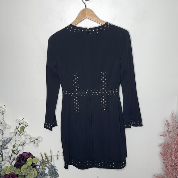 A.L.C Madison Black Long Sleeve Studded Embellished Mini Dress {QQ22} - Picture 4 of 6